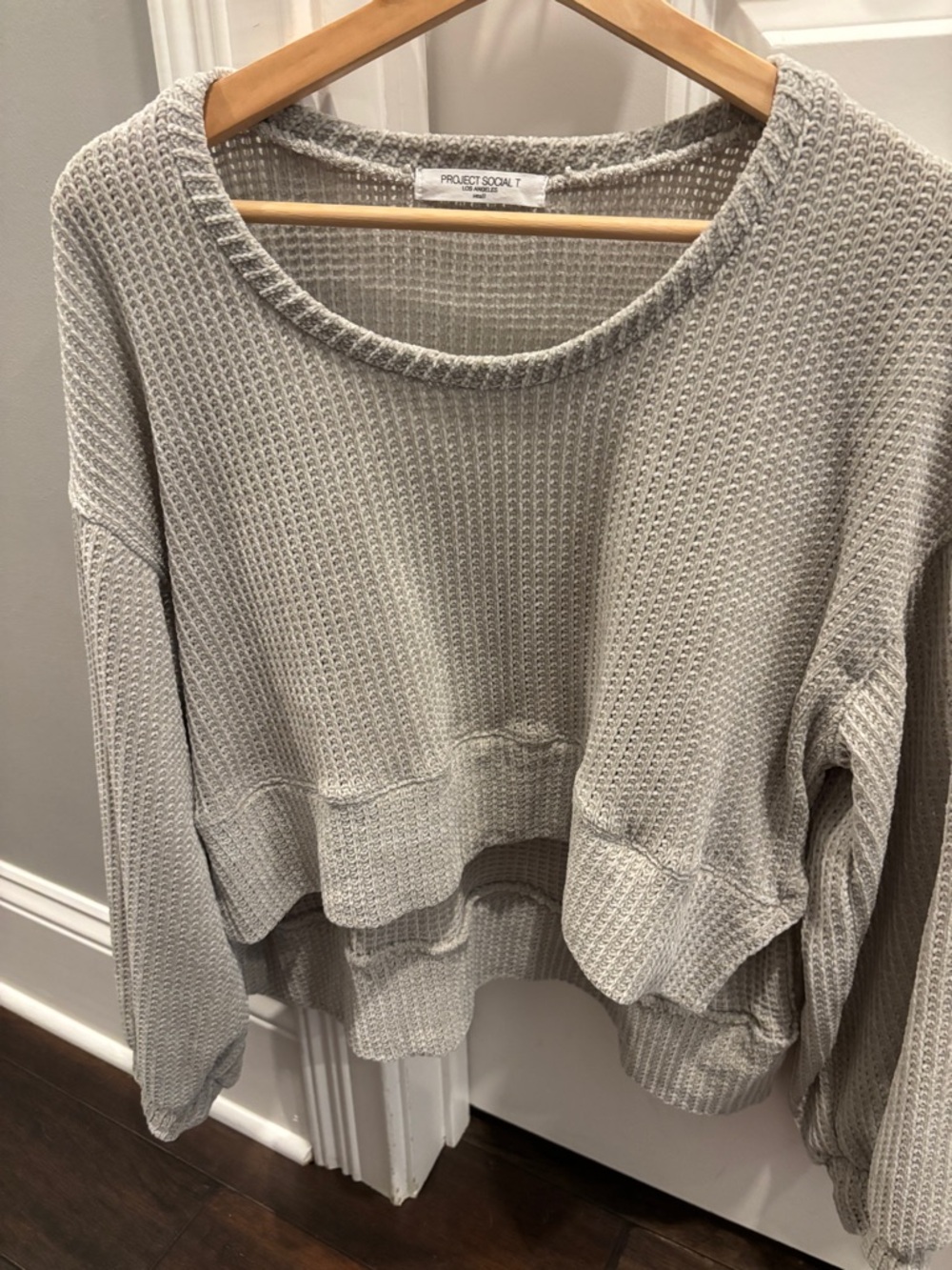 Project Social T Women's Light Gray Waffle Crewneck Sweater